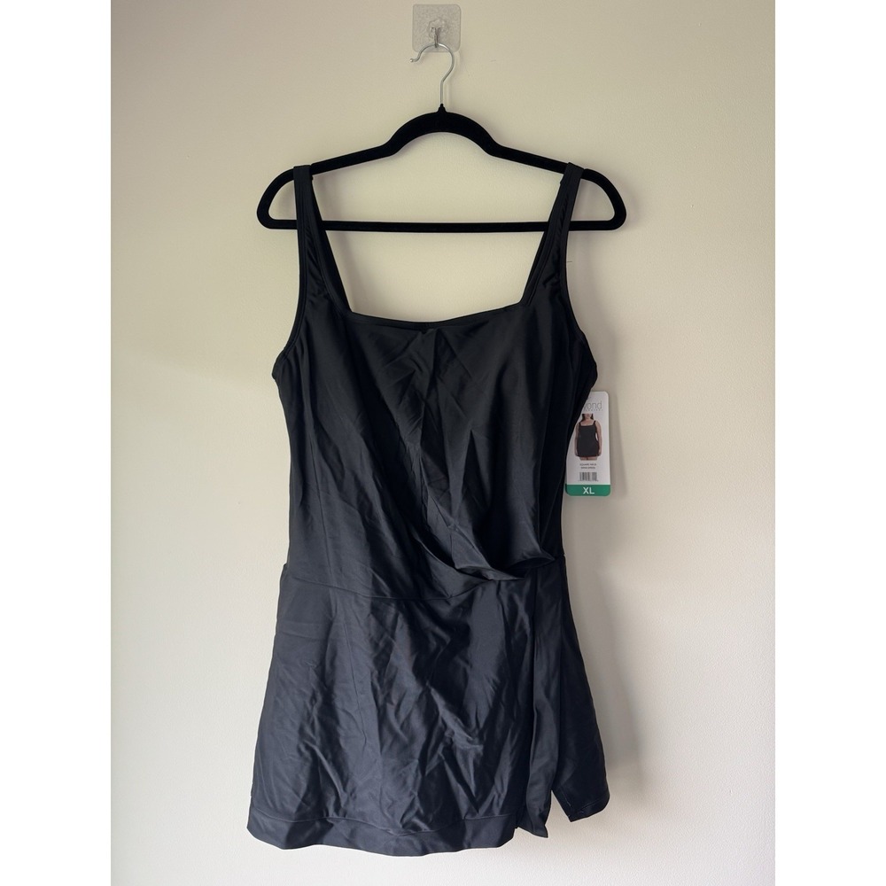 NWT Beyond Control Black Square Neck Swim Dress Tummy Control Size XL